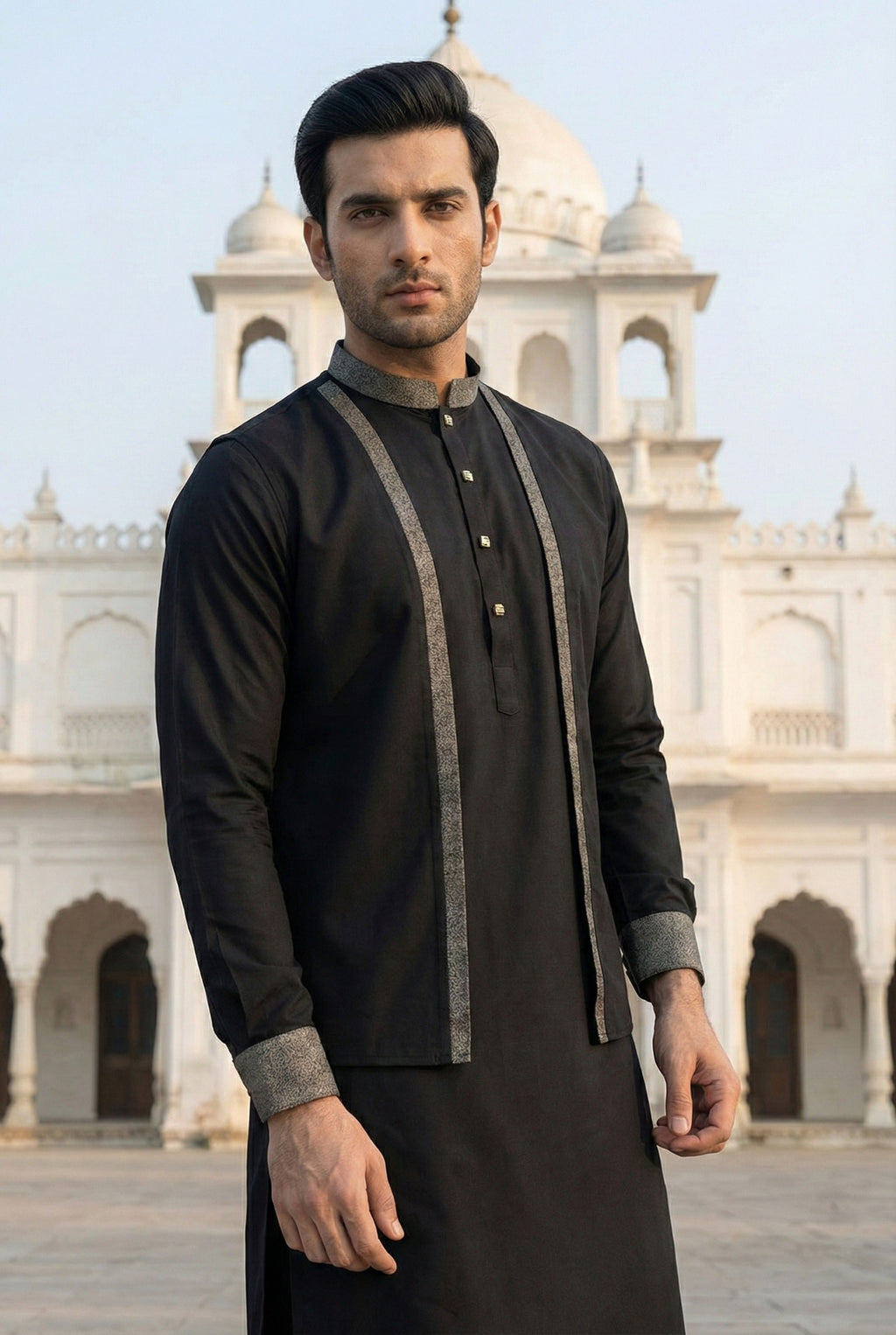 Onyx Black  Kurta Pyjama with Jacket LL03