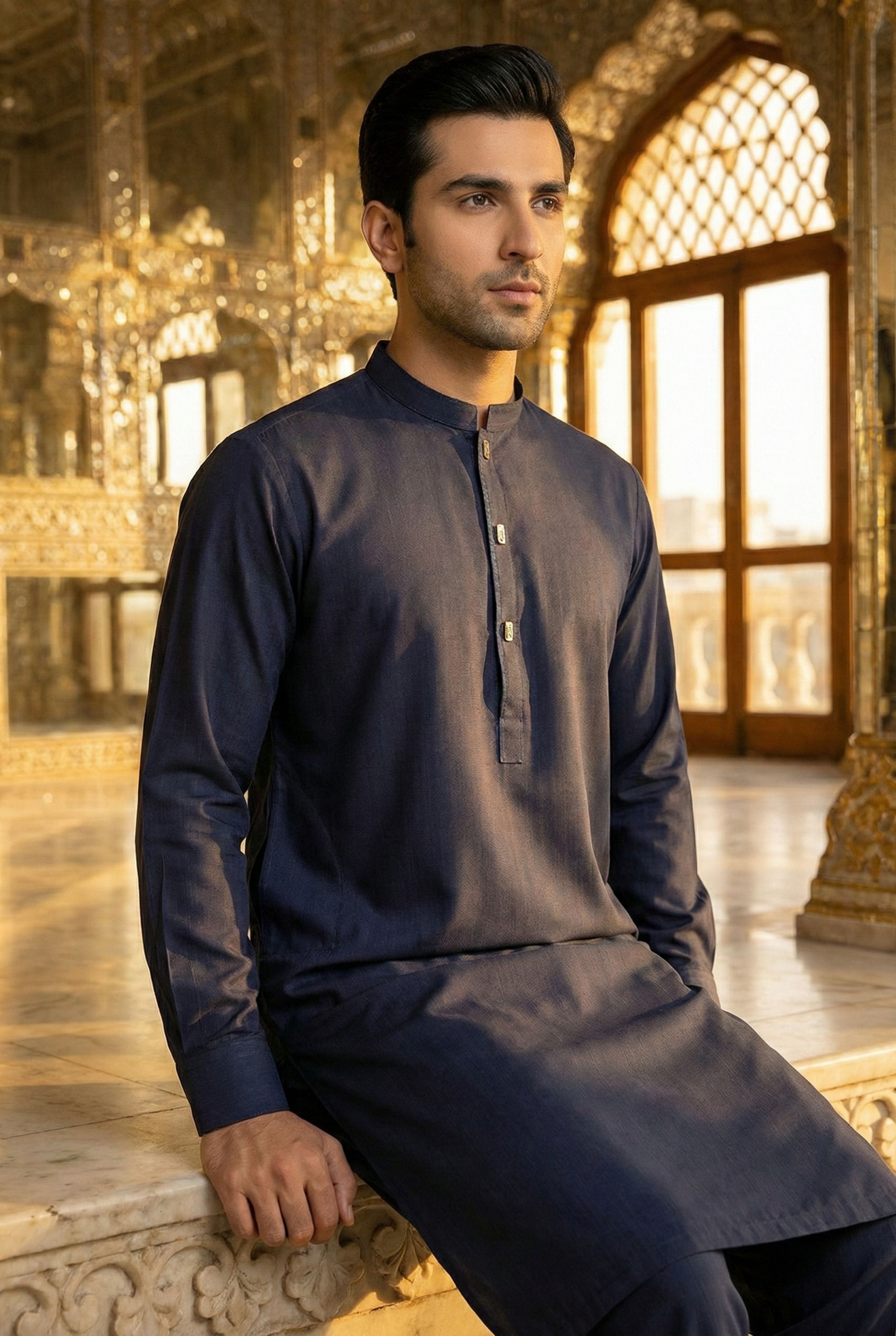 Navy Blue Kurta Pyjama NN08