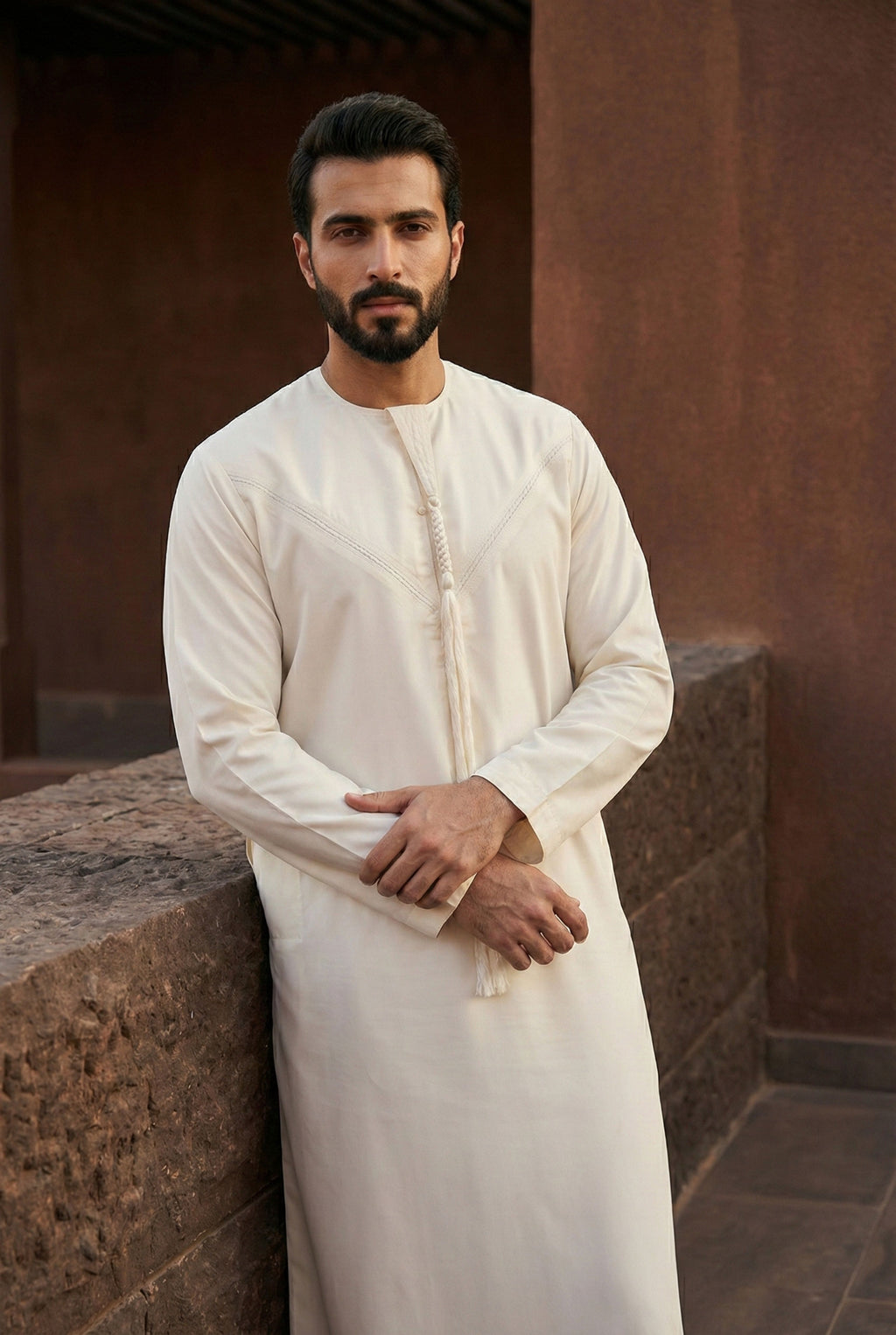 Emirati Light Cream Pleated Thobe PO02