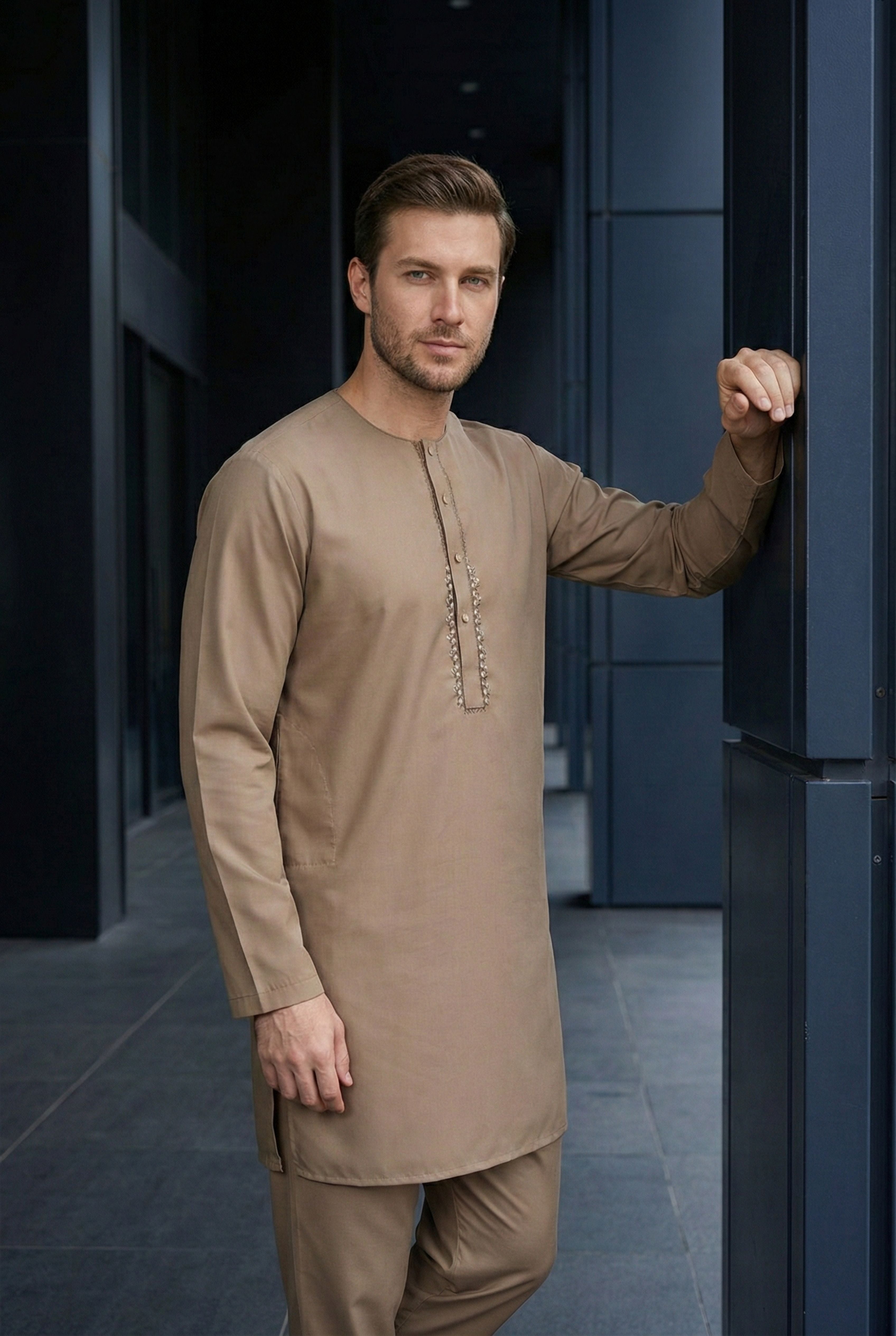 Light Brown Short Kurta Pyjama EC02