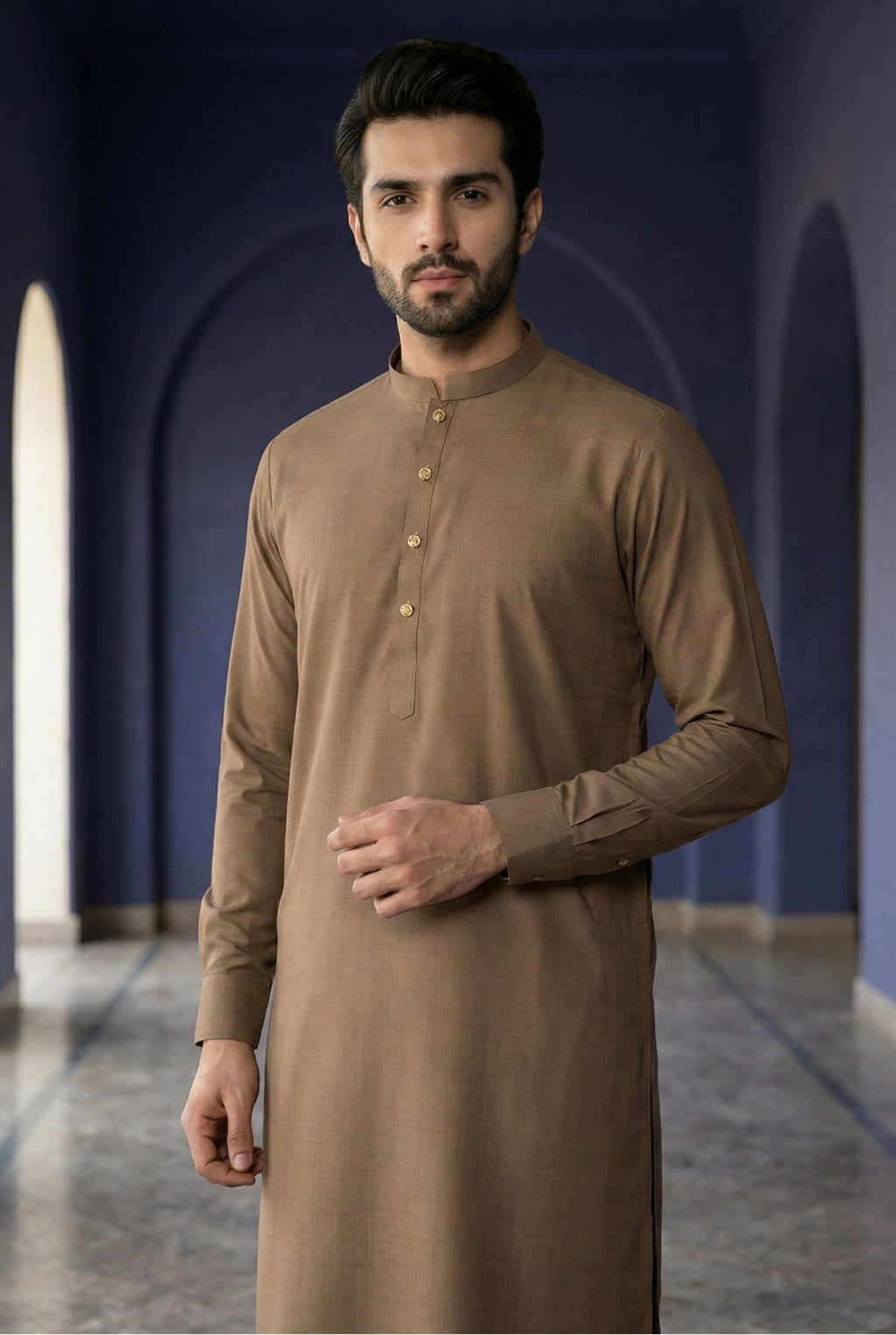 Beige Brown Textured Kurta Pyjama NN10