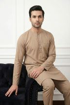 Light Brown Embroidered Short Kurta EC06