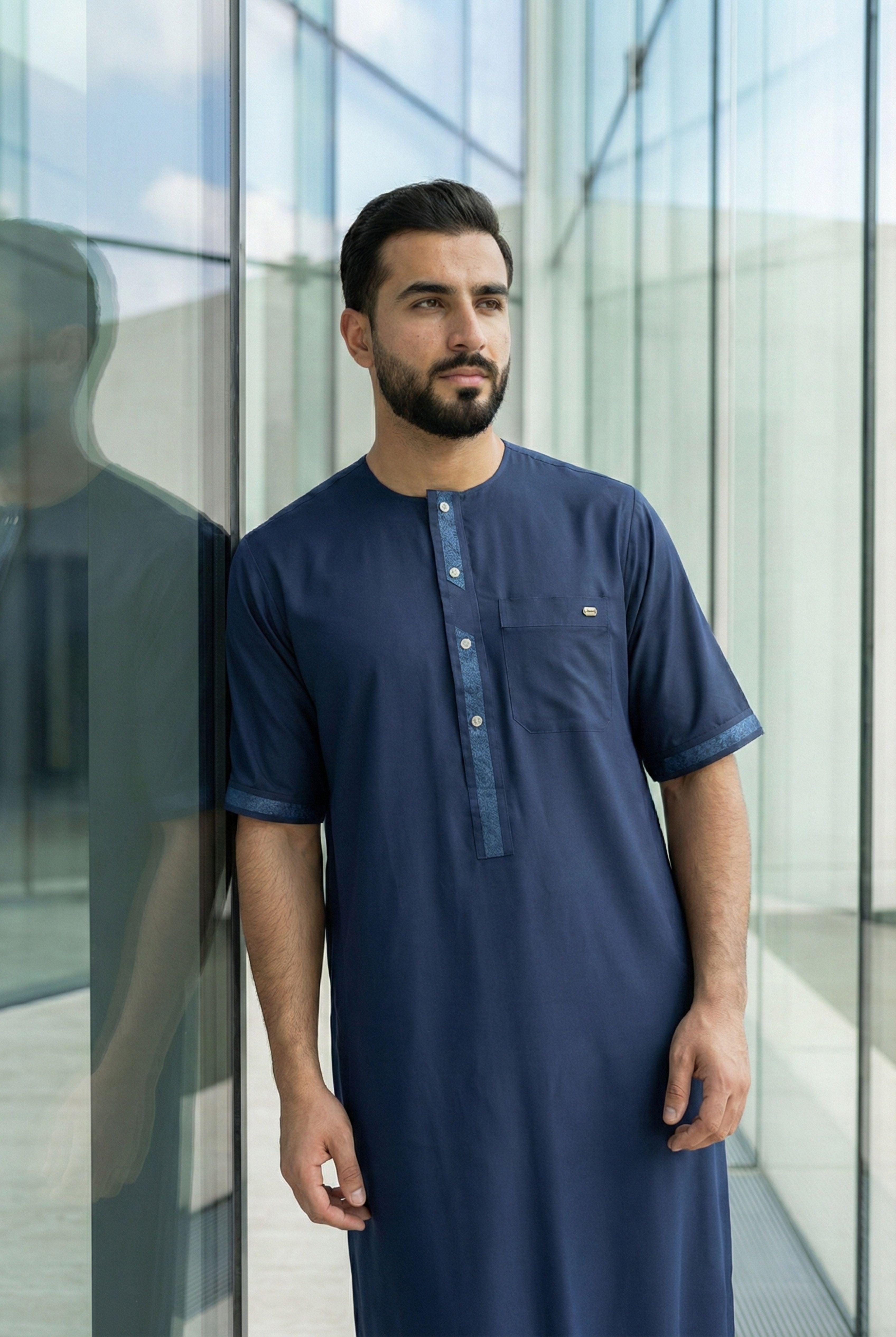 Half Sleeves Navy Blue Thobe NC02 – Al Noor