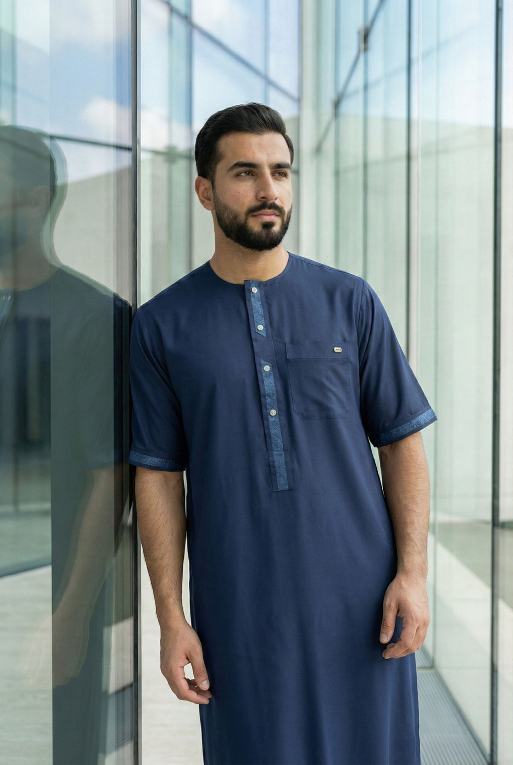 Half Sleeves Navy Blue Thobe NC02