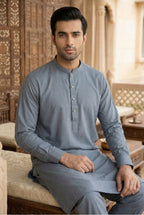Slate Grey Textured Kurta Pyjama NN11
