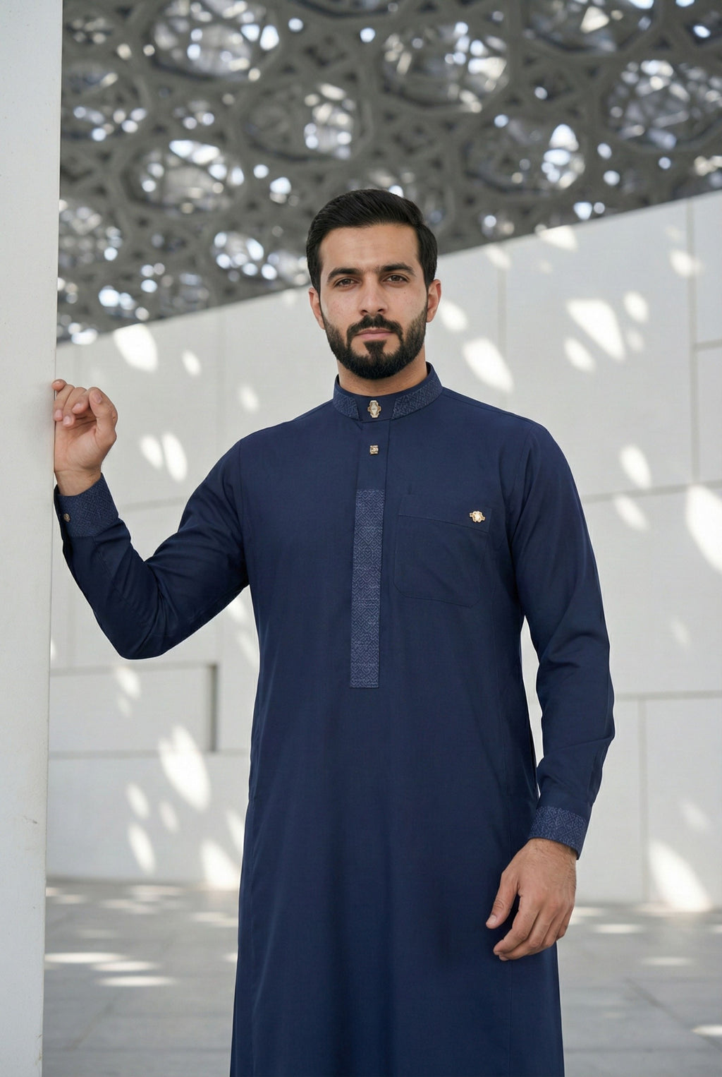 Signature Navy Blue Overlapping Thobe AC05