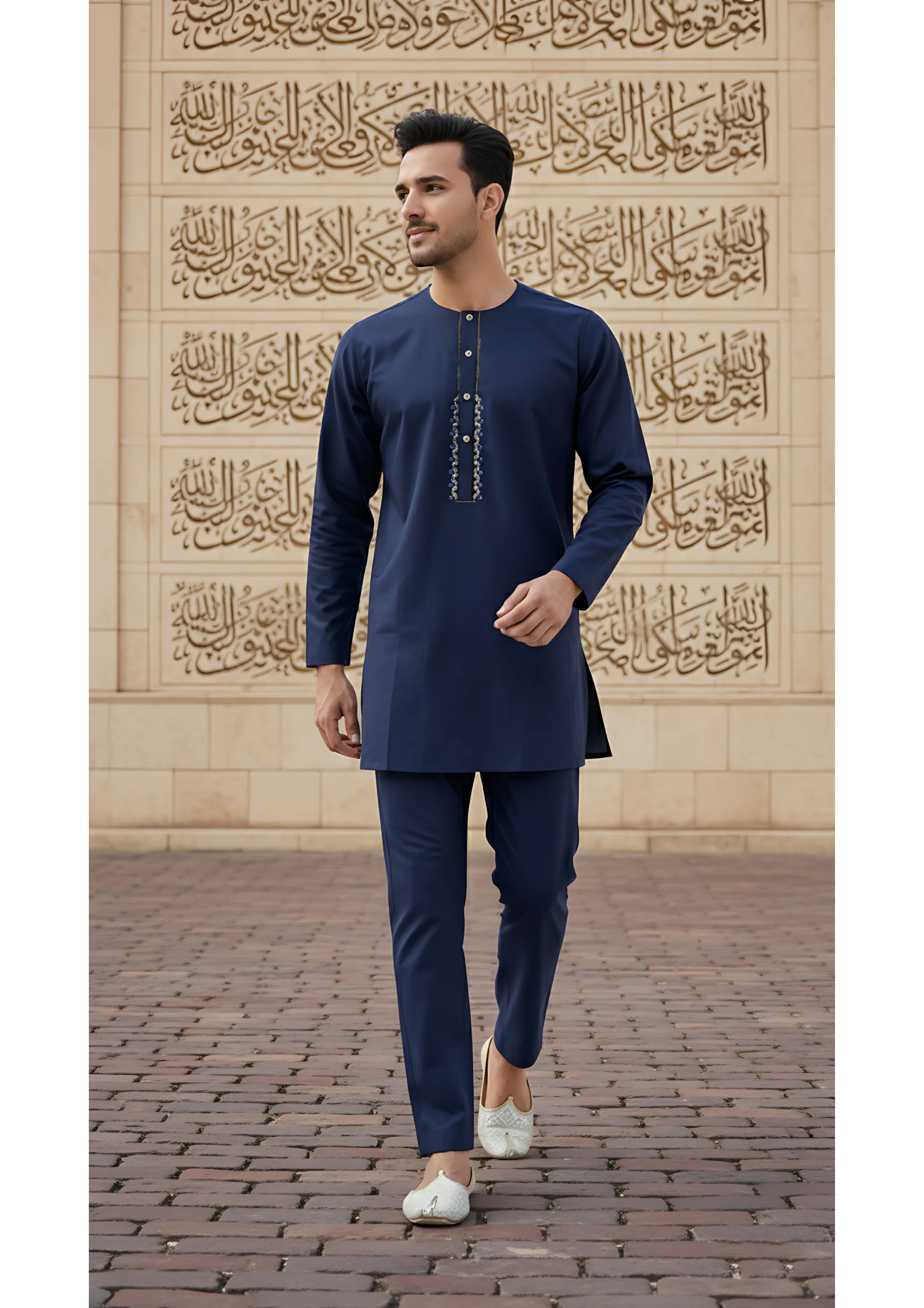 Navy Blue Short Kurta Pyjama EC01