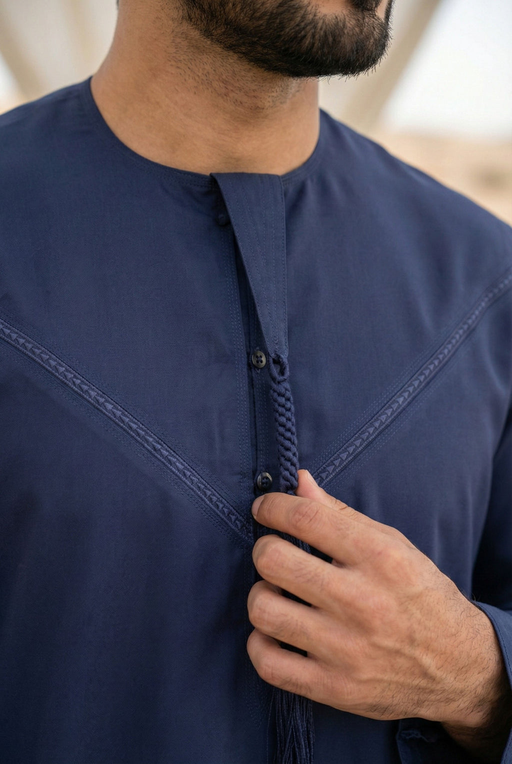 Emirati Navy Blue Pleated Thobe PO07