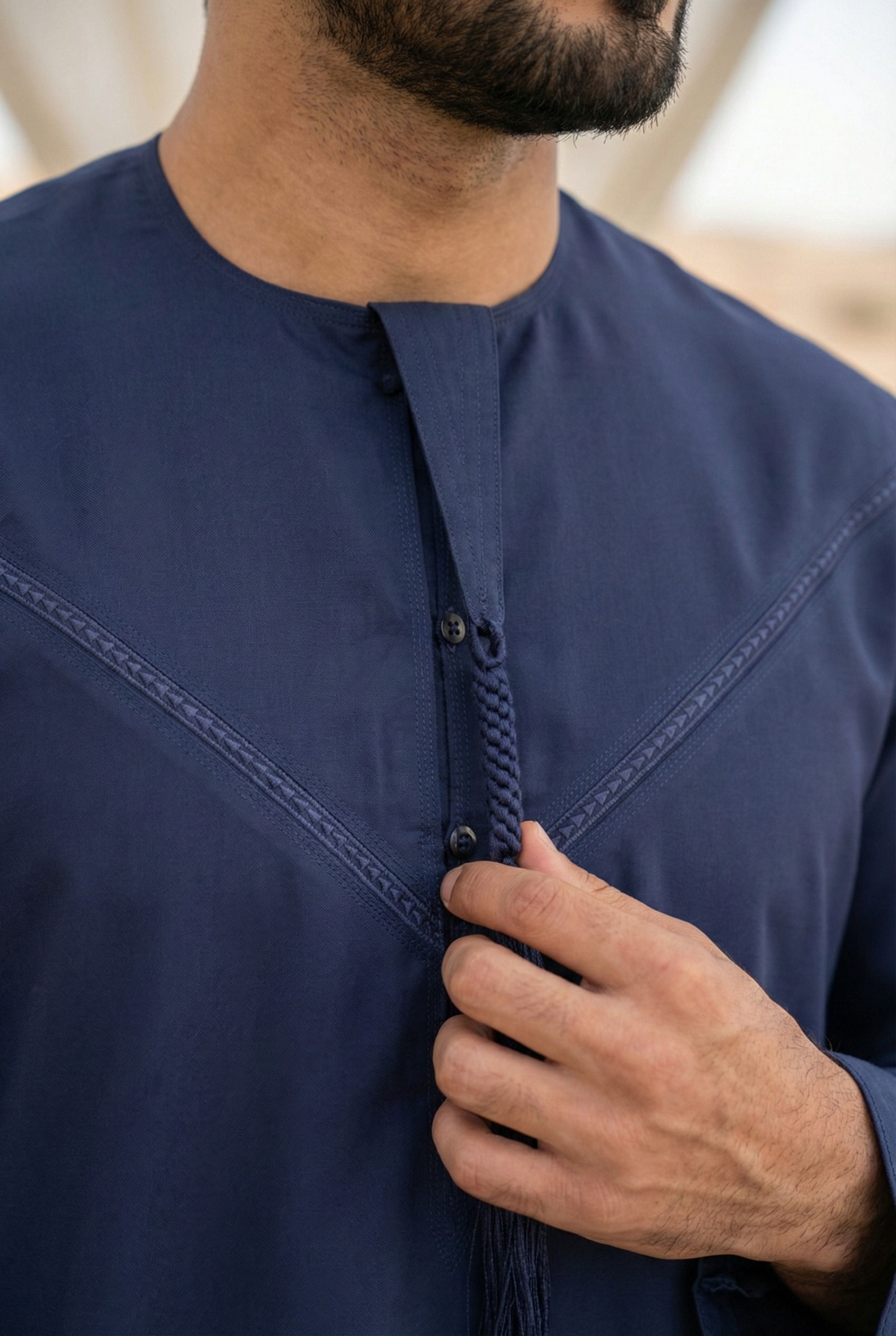 Emirati Navy Blue Pleated Thobe PO07