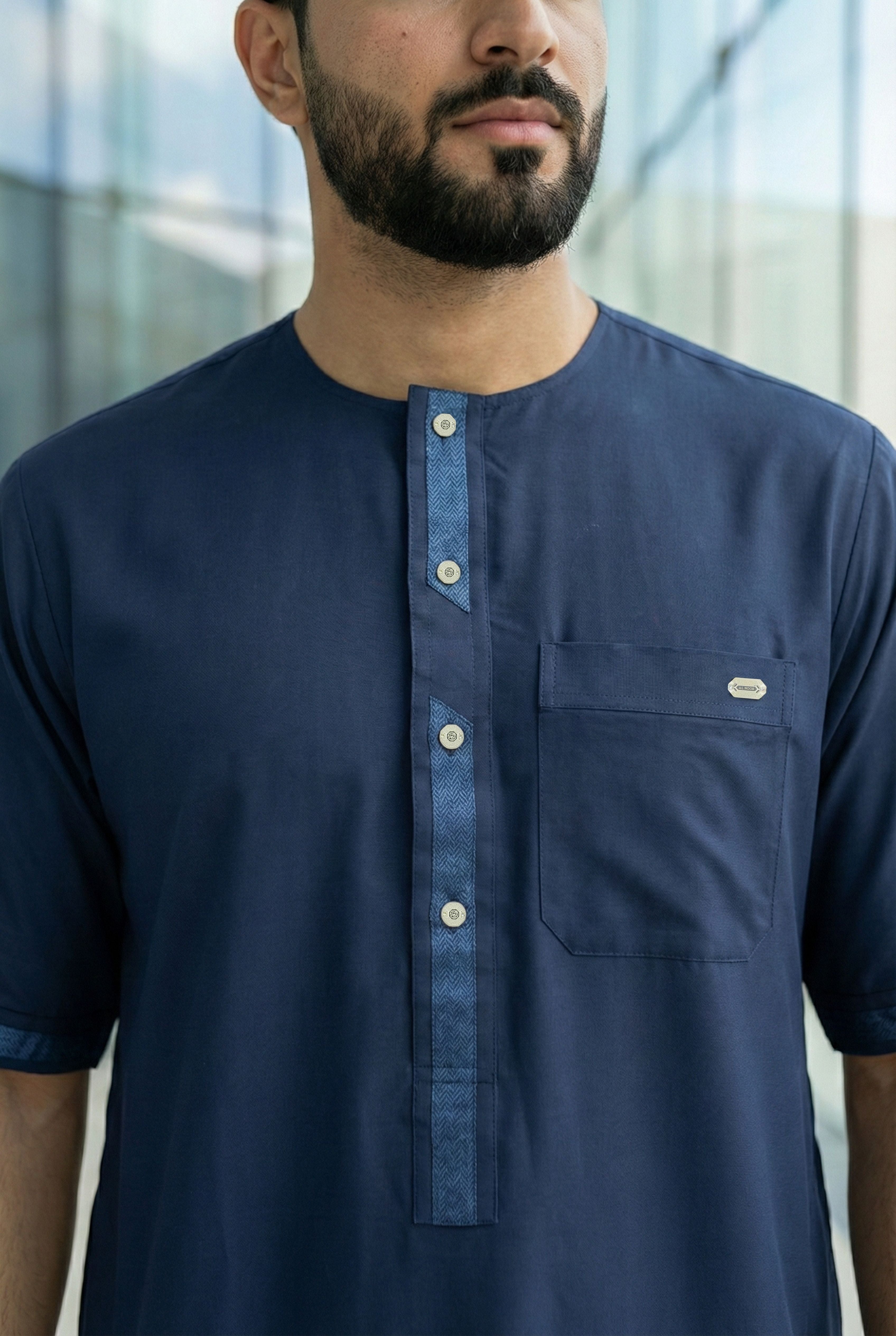 Half Sleeves Navy Blue Thobe NC02 – Al Noor