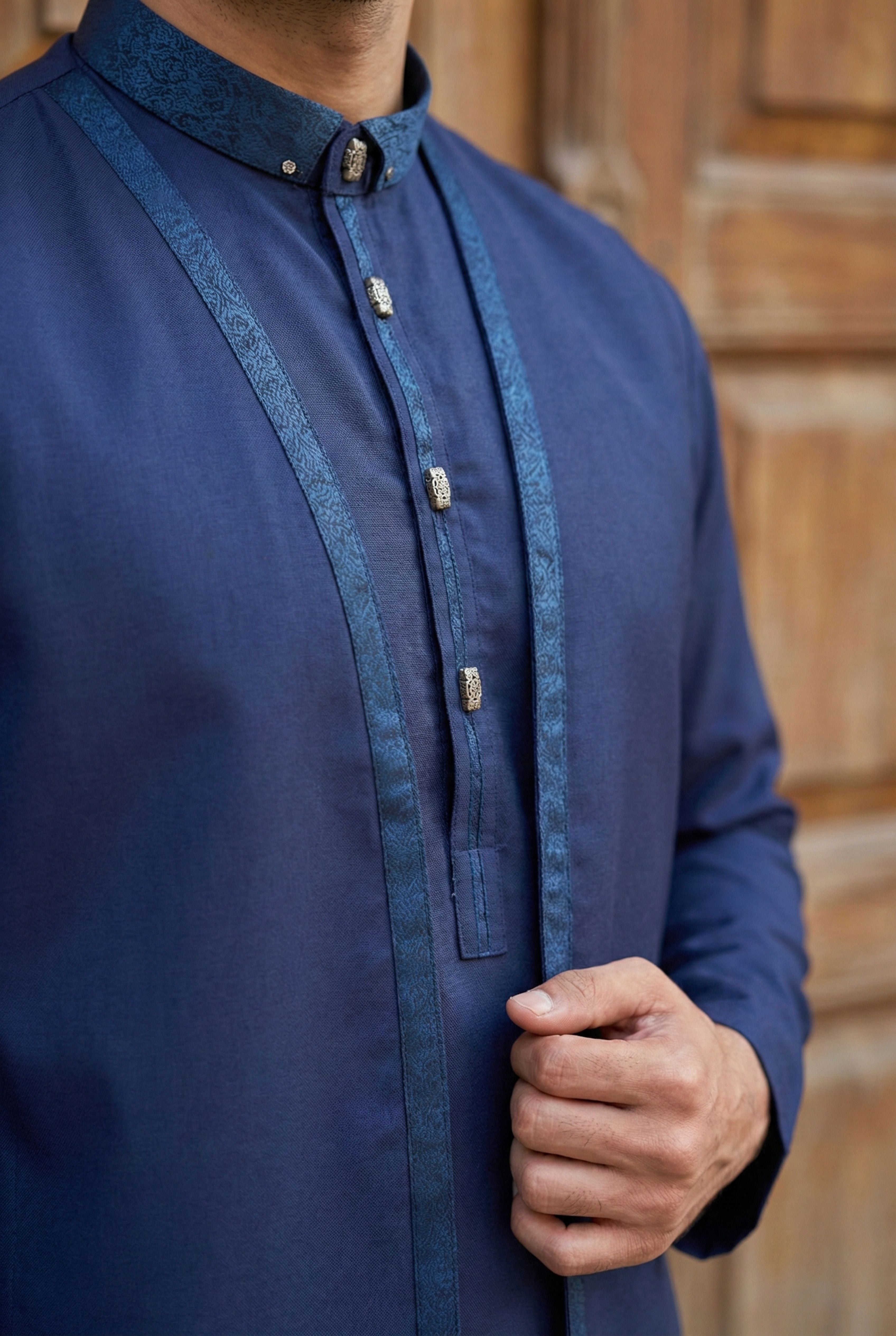 Navy Blue Kurta Pyjama with Jacket LL05