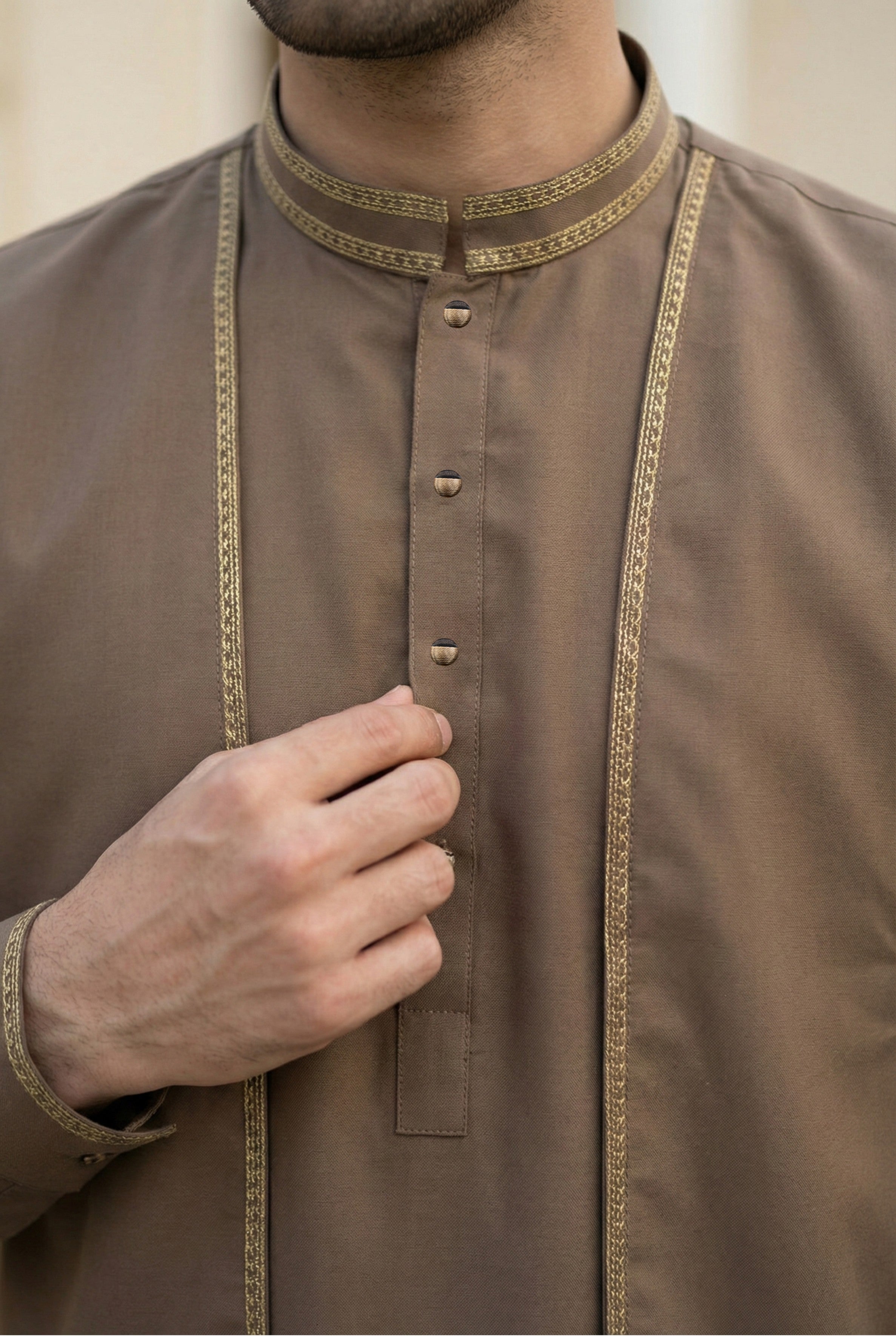 Light Brown Kurta Pyjama with Jacket LL01
