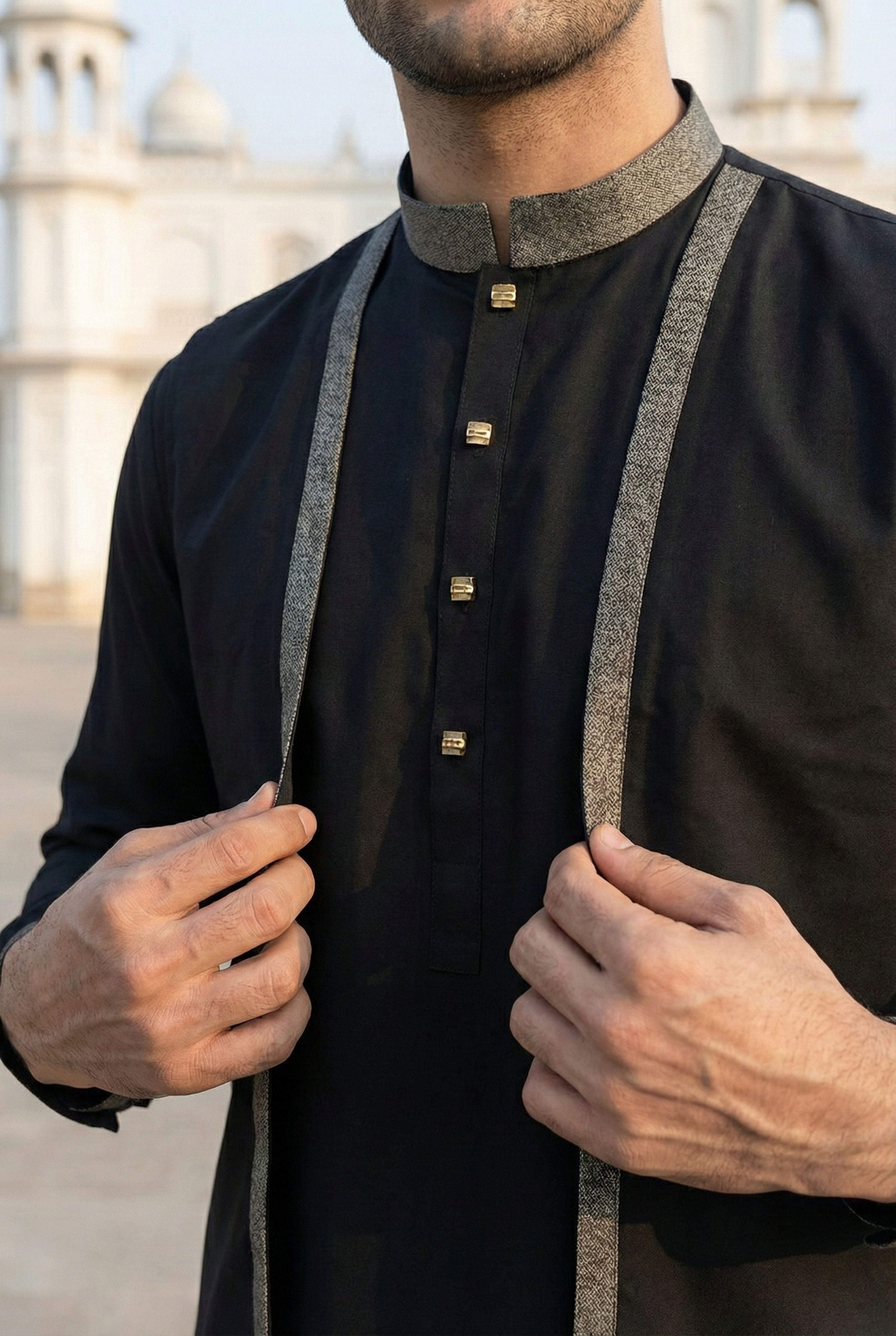 Onyx Black  Kurta Pyjama with Jacket LL03