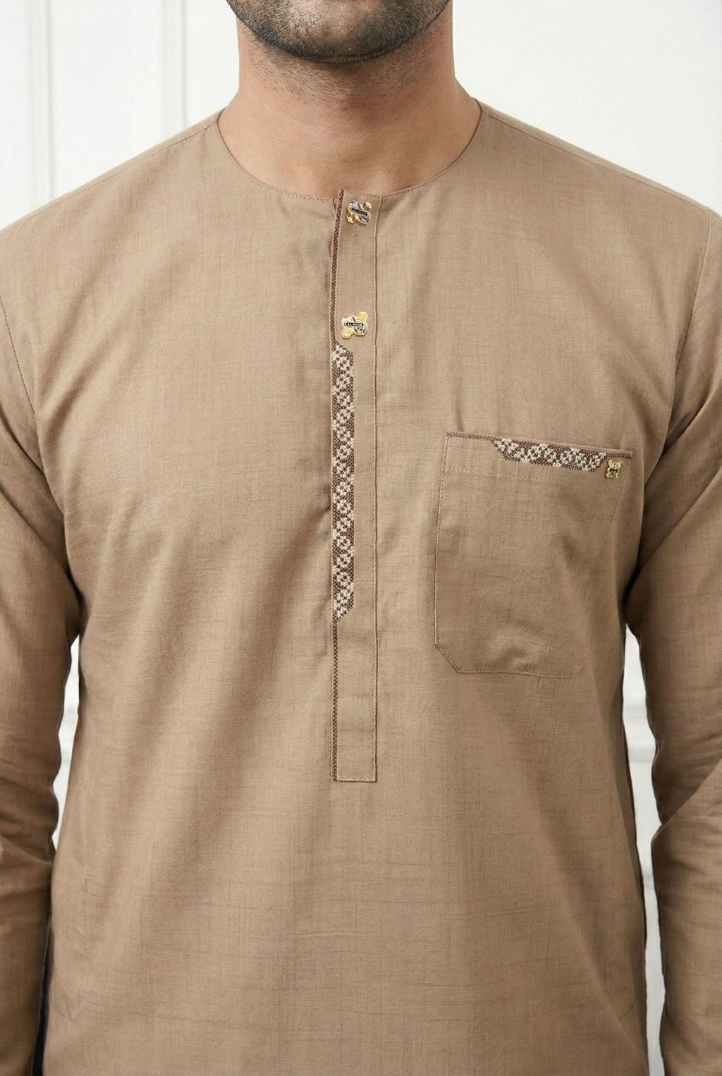 Light Brown Embroidered Short Kurta EC06