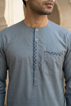 Light Blue Embroidered Short Kurta EC08