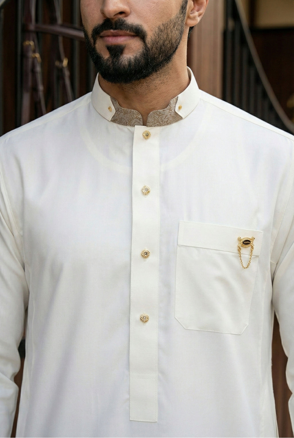 Signature Light Cream Jacquard Thobe AC08