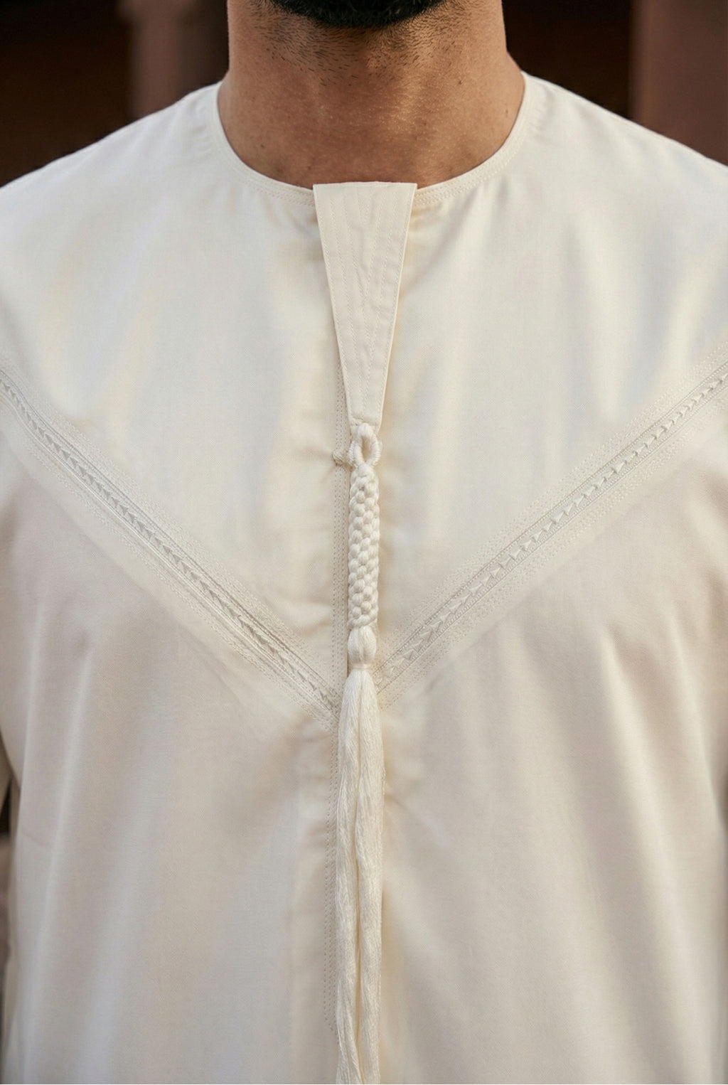 Emirati Light Cream Pleated Thobe PO02