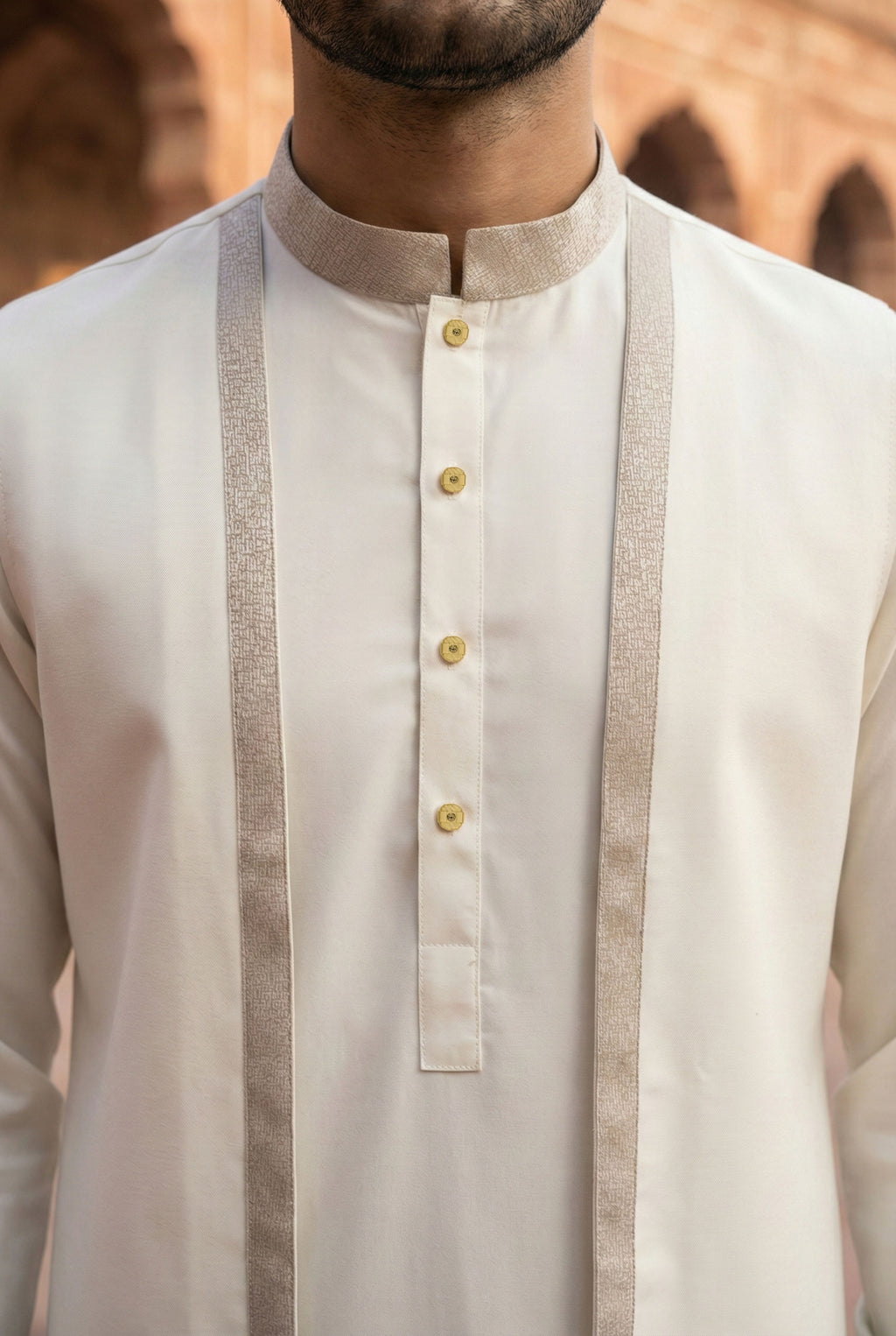 Light Cream Kurta Pyjama with Jacket LL04