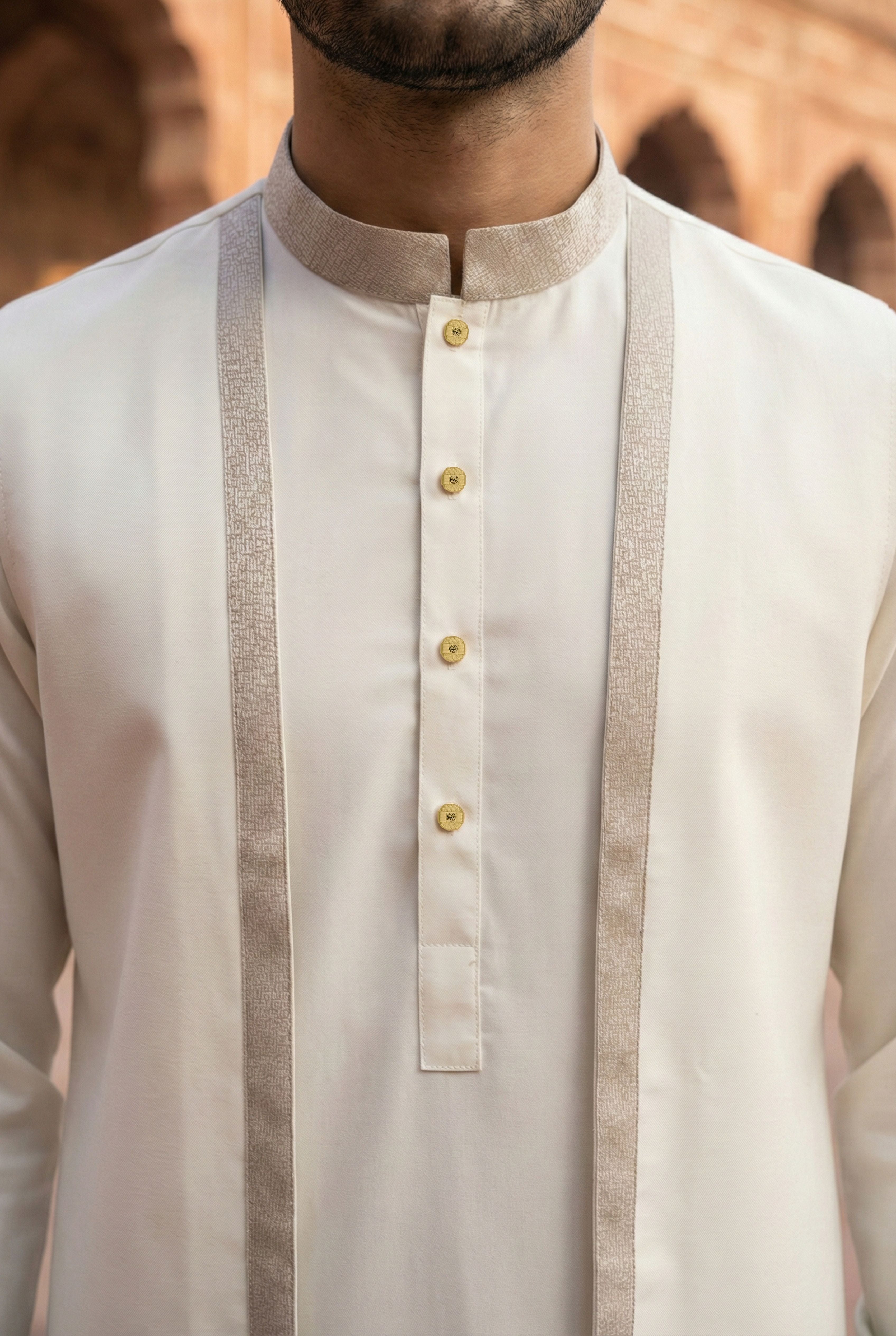 Light Cream Kurta Pyjama with Jacket LL04