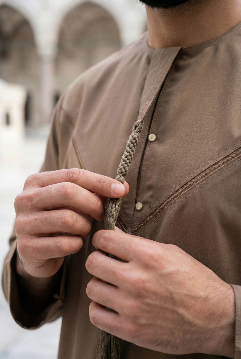 Emirati Beige Pleated Thobe PO05