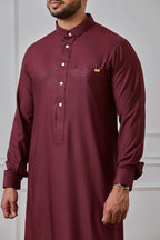 Maroon Tuxedo Collar Thobe for Men | AN 1488